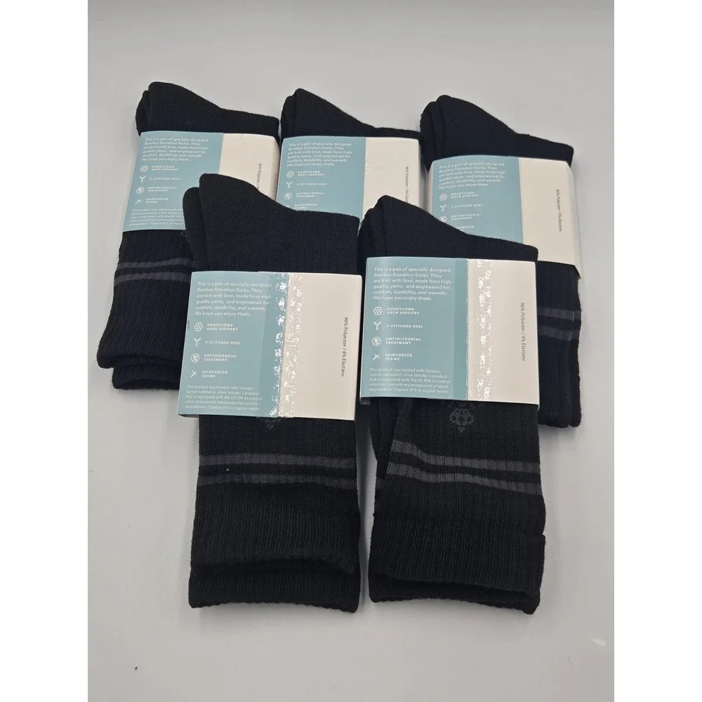 NWT BOMBAS 5-Pair Unisex Black Small Honeycomb Arch Support Crew Socks Size
